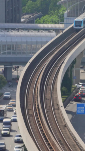 航拍城市轨道交通道路运行中的轻轨列车素材轨道交通素材60秒视频