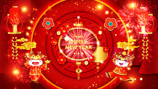 4K新年快乐红色循环背景视频
