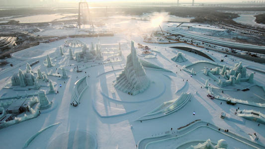 4K哈尔滨冰雪大世界艺术冰雕视频