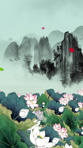 中国风水墨荷花背景素材古典荷花背景视频
