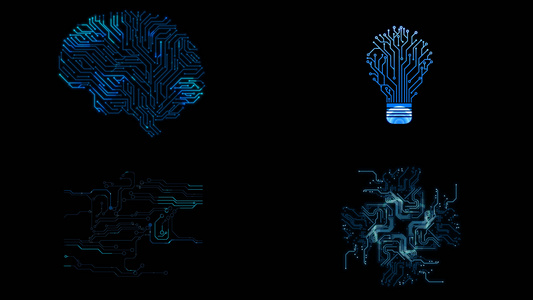 一组电路风格人工智能科技元素动画视频