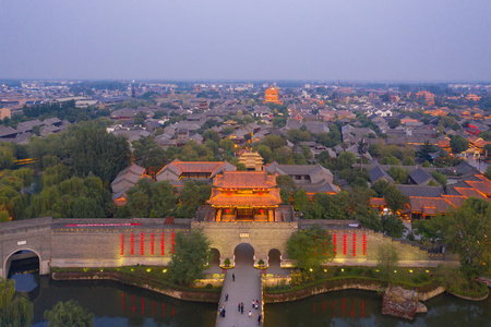 山东台儿庄古城夜景航拍视频