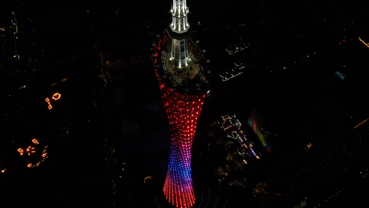 航拍广州塔夜景视频