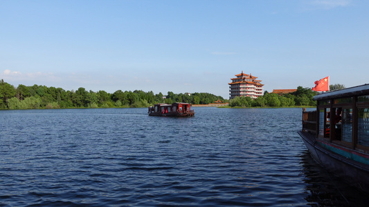 4k素材城市公园湖水游船旅游风景素材视频