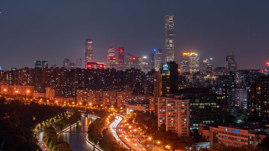 4k北京国贸车流夜景灯光延时视频