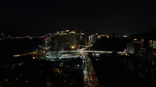 福建厦门城市高架桥夜景交通航拍视频