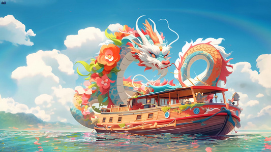 中国传统节日赛龙舟动画视频
