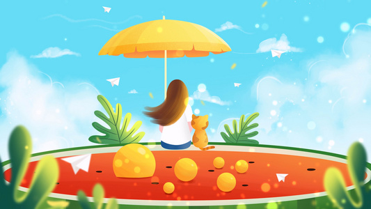 夏季西瓜风景插画背景视频