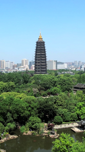 航拍4A级景区常州天宁禅寺天宁宝塔旅游出行51秒视频