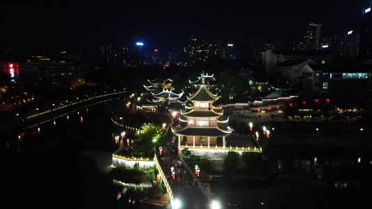 航拍贵州贵阳地标甲秀楼夜景视频