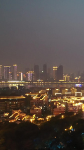 航拍城市风光武汉地标夜景黄鹤楼古建筑灯光素材风光城市视频
