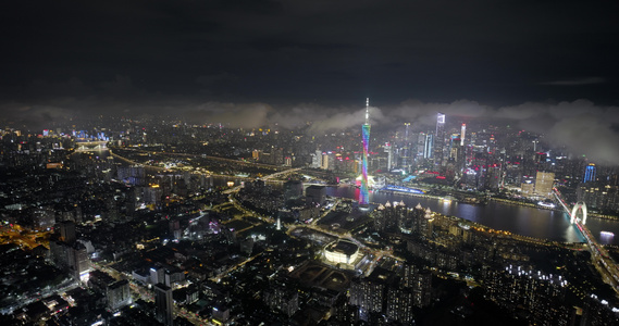 广州塔珠江新城航拍夜景视频