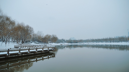 雪景冬天湖水视频