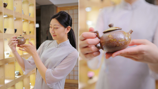 美女展示茶壶视频