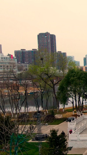 航拍黄昏下的武汉新地标紫阳公园紫阳阁景观楼67秒视频