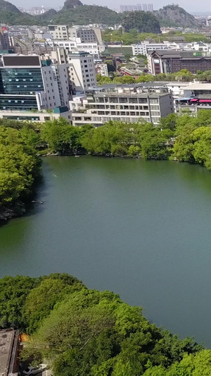 高清航拍桂林旅游胜地两江四湖日月双塔古建筑31秒视频
