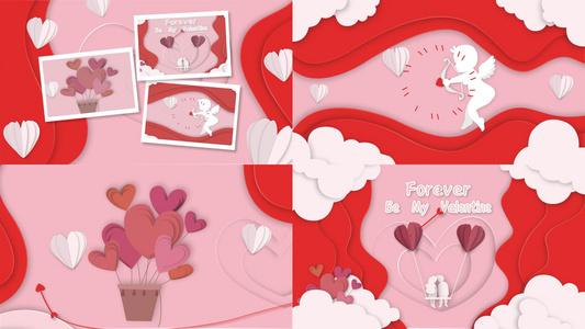 温馨卡通剪纸风格爱情主题开场ae模板视频