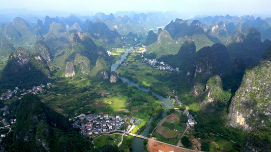 桂林阳朔遇龙河鸟瞰图视频