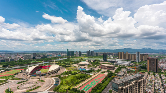 浙江义乌市体育场城市地标风光延时摄影视频