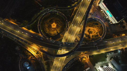 航拍城市交通道路夜景高架桥车流4k素材[两条道路]视频