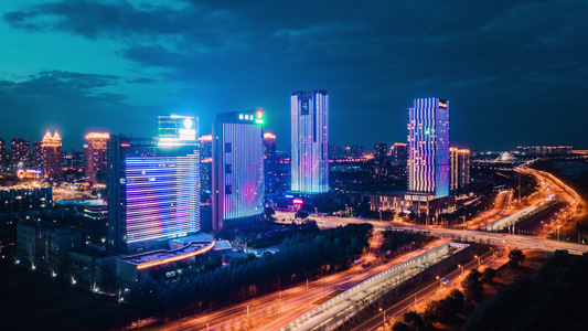 哈尔滨城市风光楼体亮化航拍延时摄影视频