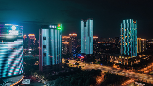哈尔滨城市风光楼体亮化航拍延时摄影视频