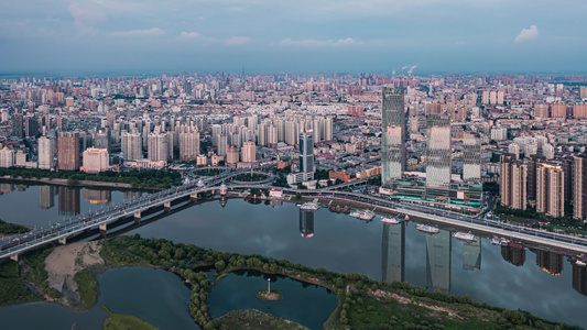 哈尔滨城市天际线都市风光航拍延时摄影视频