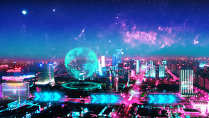 朋克风霓虹未来城市4K8秒视频
