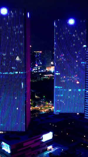 佛山千灯湖区域金融中心城市CBD建筑群夜景航拍写字楼51秒视频