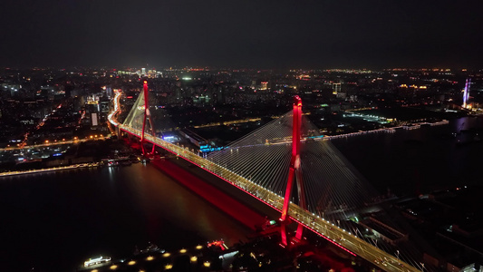 上海杨浦大桥桥梁交通日落夜景4k航拍视频