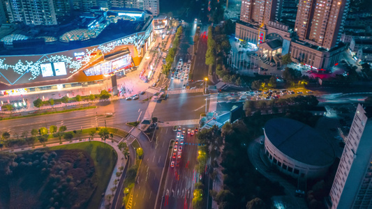 义乌城市交通夜景车流人流航拍延时视频