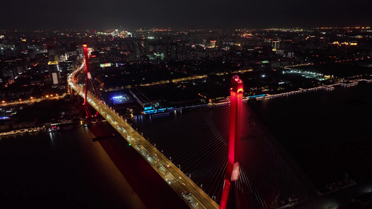 上海杨浦大桥桥梁交通日落夜景4k航拍视频