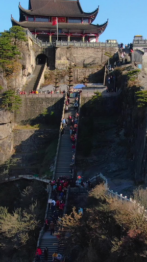 航拍5A级景点九华山风景区天台寺视频佛教建筑45秒视频