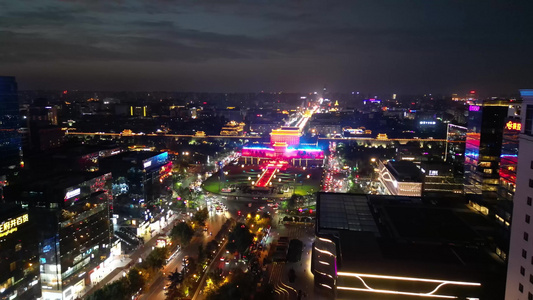 西安南门永宁门城市地标夜景航拍视频