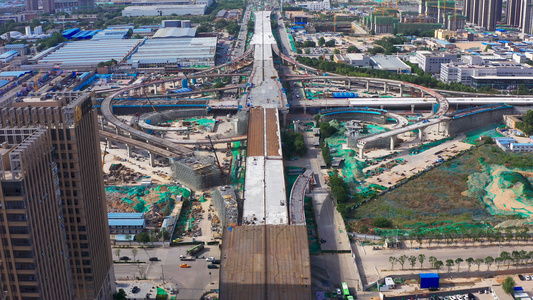 立交桥建设施工4K航拍视频