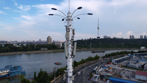 航拍城市街头无线天线信号接收器信号塔科技数码4k素材54秒视频