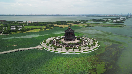 苏州重元寺水月观音美景航拍 阳澄湖 视频