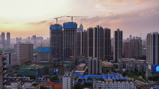 延时摄影航拍风光城市建设夕阳落日晚霞漂亮的云彩天空素材视频