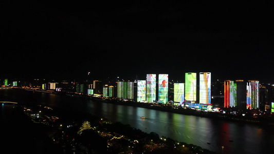 湖南长沙湘江夜景城市灯光秀航拍视频