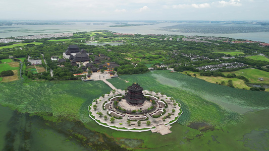 苏州重元寺水月观音美景航拍 阳澄湖 视频