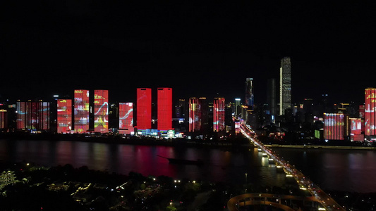 湖南长沙湘江夜景城市灯光秀航拍视频