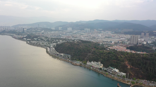 航拍云南大理洱海风光大理洱海公园湖泊湿地视频