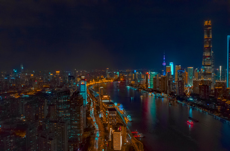 上海黄浦江东方明珠外滩航拍延时夜景[慢动作]视频