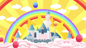 4K唯美卡通动态城堡彩虹放射背景视频30秒视频