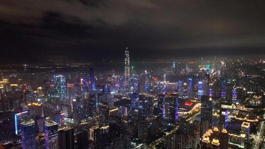 航拍深圳城市灯光秀夜景视频