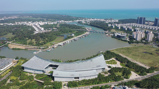 航拍中国南海博物馆海南琼海潭门地标建筑视频