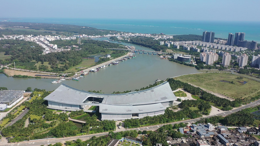 航拍中国南海博物馆海南琼海潭门地标建筑视频