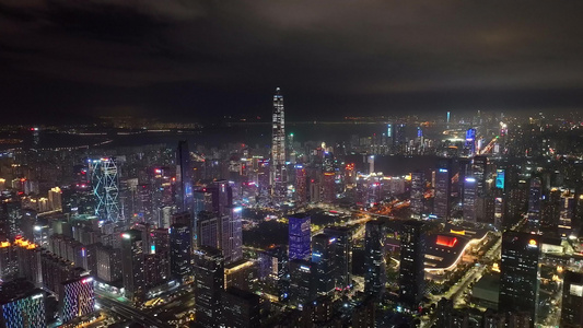 航拍深圳城市灯光秀夜景视频