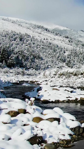 航拍川西高原山脉雪景视频大自然视频