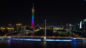 4k高清航拍广州猎德大桥交通车流夜景58秒视频